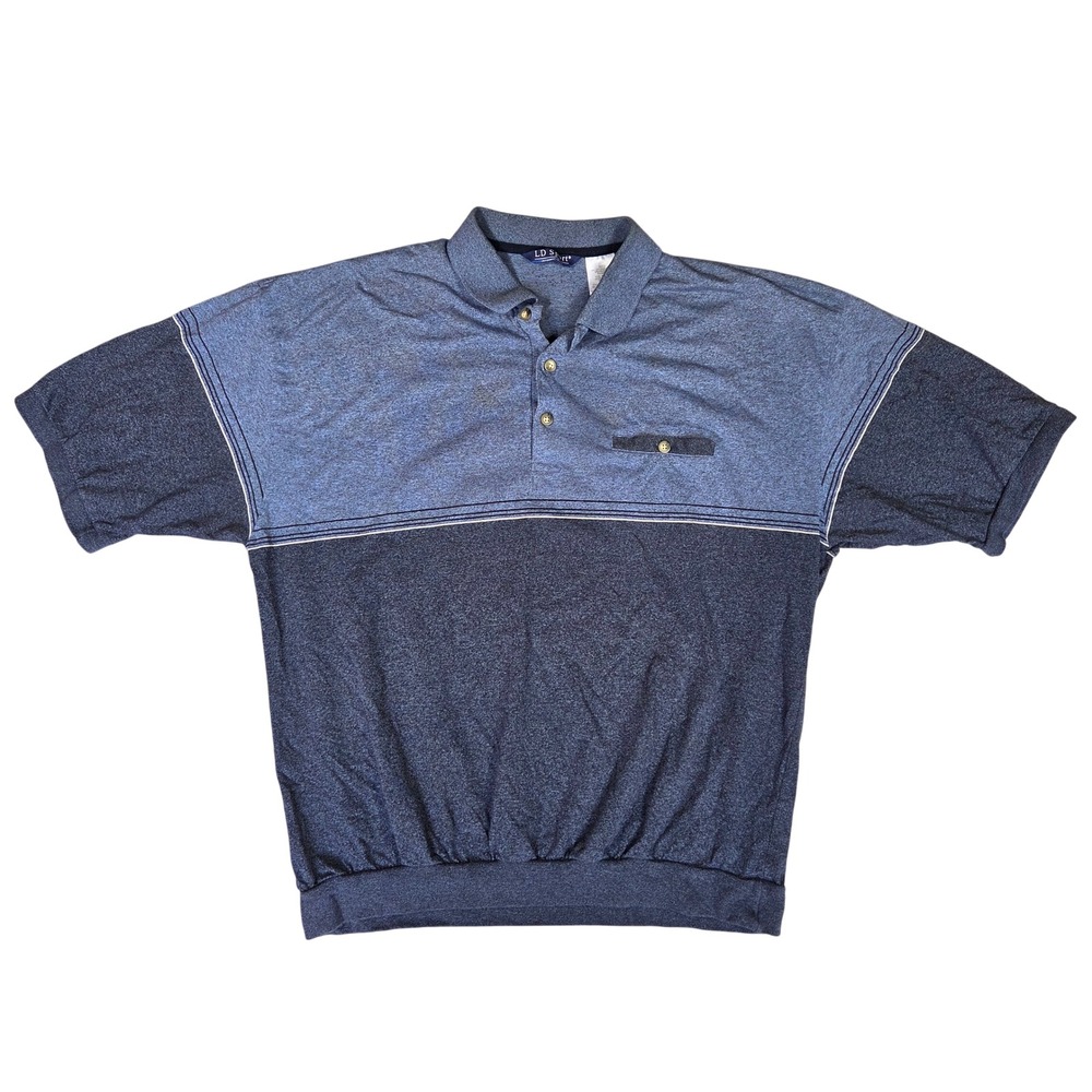 LD Sport Mens XXL Blue Charcoal Colorblock Banded Bottom Polo Shirt Skater Punk